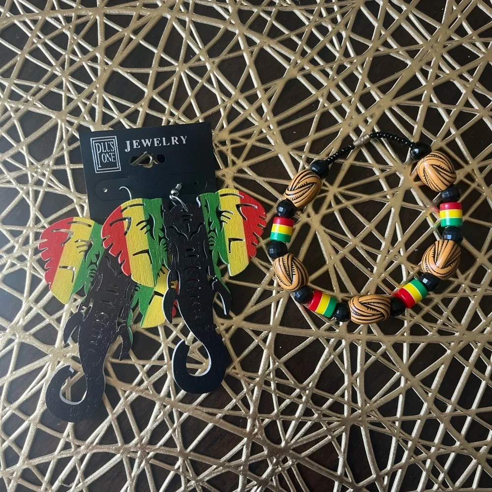 Colorful Elephant Earrings and Beaded Bracelet Set